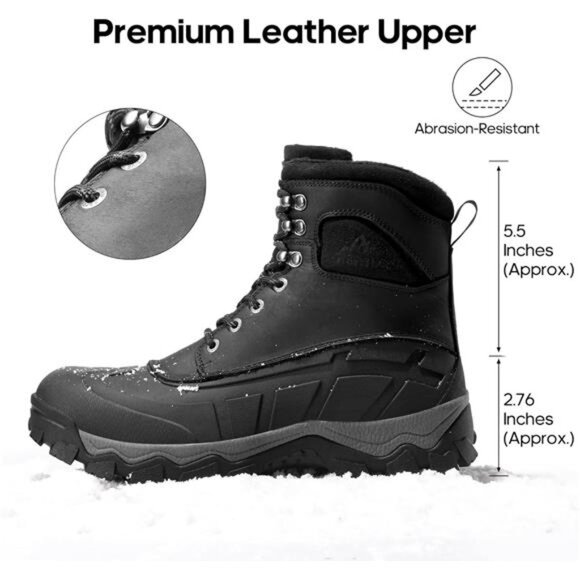 Men\'s Winter Boots Insulated Waterproof Snow Hiking Boots, Black